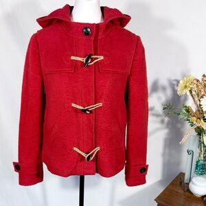 Hinge British-Inspired Red Wool Blend Toggle Duffle Jacket Sz Medium 💛